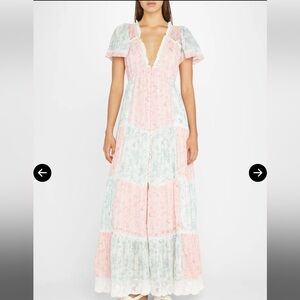 LoveShackFancy Nessie Patchwork Floral Dress in Blue Moon Sands Print